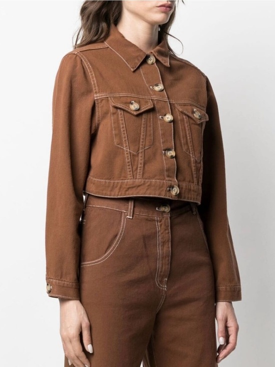 Topshop Jackets & Blazers - Topshop Cropped Brown Denim Jacket